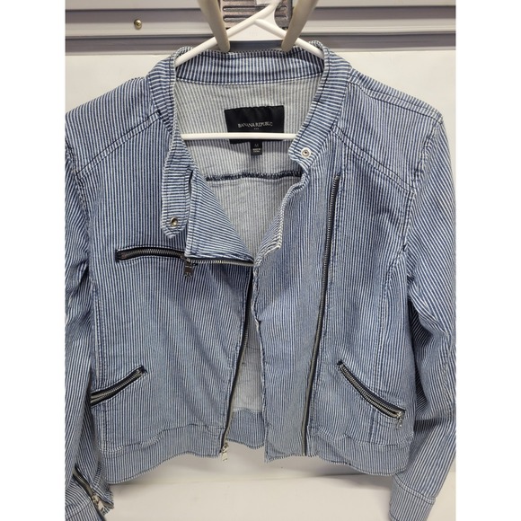 Vtg Banana Republic Women Blue Stripe Moto Jacket Size M Casual Layering Fashion - Picture 10 of 10